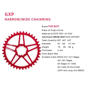 MTB Bicicleta de Montaña Bicicleta de Rueda de Cadena GXP 38T 40T 42T Plato Ultraligero Hueco Para GXP juego de Bielas BB30 X1 X9 X0 XX1