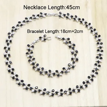 Negro en Forma de Flor Zirconia Plata Color de la Joyería de la Boda Conjuntos para las Mujeres Collar Pendientes Pulsera de Novia de Regalo de Cumpleaños