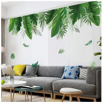 La Vegetación Tropical de Hoja Verde etiquetas Engomadas de la Pared del Porche Sofá Fondo Decorativos Adhesivos de PVC Extraíble Mural Calcomanías 60*90cm