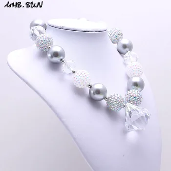 MHS.SOL Grueso perlas del collar de la pulsera de la moda gris/blanco bubblegum sistema de la joyería para niños/niños/niñas regalos de parte 2ajuste