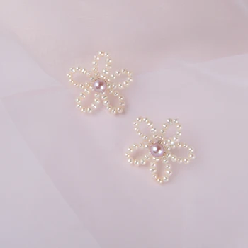 ASHIQI naturales Perlas de agua Dulce de la flor aretes para las mujeres 925 de la Plata Esterlina de la Mano de la Armadura de la Joyería de regalo