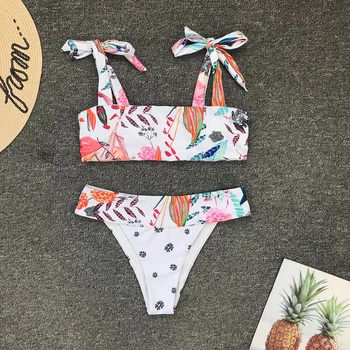 Nuevo Sexy de Impresión de Dos piezas Traje de baño de las Mujeres Bikini Set de trajes de baño de Vendaje Monokini Push Up Collar de traje de baño del Traje de Baño ropa de playa