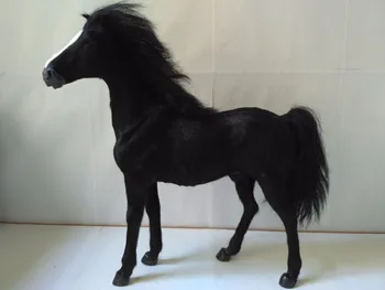 Gran simulación caballo negro modelo plástico y piel de caballo de guerra de juguete de regalo sobre 34x36cm