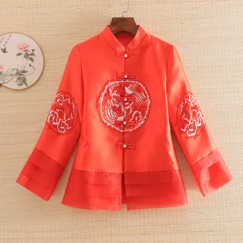 Embro Molino Nuevo estilo de otoño de la Mujer de la chaqueta de la parte superior de China de Estilo Retro bordado elegante dama de la capa femenina S-2XL