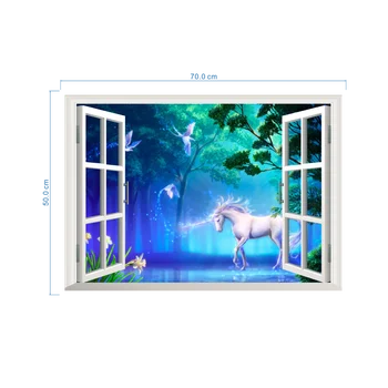 3D de la Ventana rota de la pared del Paisaje Forestal en Cuatro Temporadas etiqueta Engomada de la Pared del caballo blanco Extraíble fondo de pantalla de Inicio Decal Decoración para el Hogar