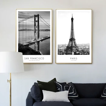 Moderno en blanco y negro de la foto de los carteles y grabados de Nueva York, Londres, París, ciudad de arte de la pared del paisaje para la sala de estar decoración del hogar
