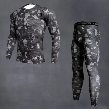 Hombres ropa deportiva hombre ejecución de mallas de camuflaje ropa rashgard masculino de compresión ropa de gimnasia funcionamiento t-shirt Ropa de MMA kit