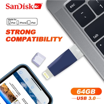 SanDisk Unidad Flash USB iXPand OTG cable Lightning U Disco USB 3.0, pendrive de 64GB 128GB 256GB Imf para iPhone y iPad SDIX40N