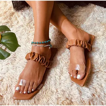 Mujeres Zapatillas de la Armadura de Cuero de la PU Zapatos de Mujer de Moda de Calzado de Verano De 2020 Planos Damas de las Mujeres Sandalias de Playa Casual Femenina Diapositivas