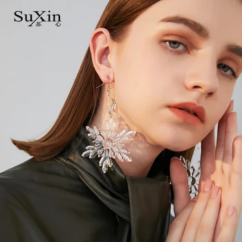 Suxin Transparente de resina colgante pendiente para las mujeres modernas bohemio Geométrica cuadrada de acrílico Colgante pendientes de la joyería de la boda