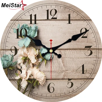 MEISTAR 3 Patrones Vintage Reloj de Madera Diseño de la Flor en Silencio Cocina de Vivir la Decoración del Hogar, Relojes de Arte de Gran tamaño Relojes de Pared 4 Tamaño de 2018