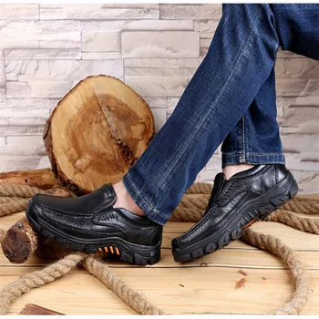 De Cuero genuino Zapatos de los Hombres de Invierno de Deslizamiento en Comfortble de Lujo de los Hombres Mocasines de Felpa Negro Marrón de Hombre Casual Zapatos de Deslizamiento sobre el Senderismo al aire libre