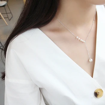 S925 Plata de la Moda de las Mujeres Solteras de la Perla Colgante Collar