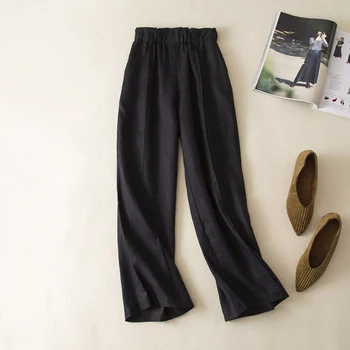 Nueva Llegada de la Primavera Verano de Corea las Mujeres de la moda Sueltos Pantalones Casuales Más el Tamaño de la Cintura Elástica de algodón de lino Pantalones de Pierna Ancha S601