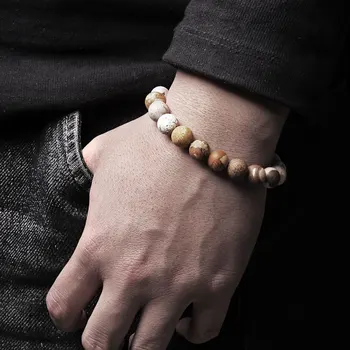 La moda de los Hombres jóvenes de la Joyería de la Piedra Natural de piedra Auténtica con cuentas Pulsera para Hombres Mate Redondo 10mm Amazonita pulseras de perlas de la joyería