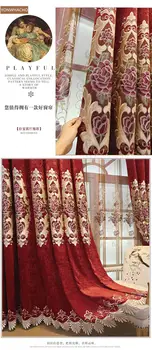 Personalizado cortinas de clase Alta Europea de espesor de chenilla bordado rojo de la boda de la sala de paño apagón cortina de tul drapeado B914