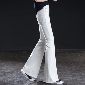 Ree Envío de la mujer blanca completa cintura alta flare jeans más reciente flaco de longitud completa de pantalones casuales para la primavera verano otoño