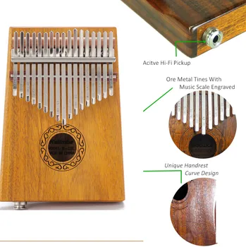 17-Tecla EQ Kalimba Eléctrico Dedo Pulgar Piano Integrado de Recogida Con 6.35 mm Interfaz de Audio Profesional y Mbira Tutorial