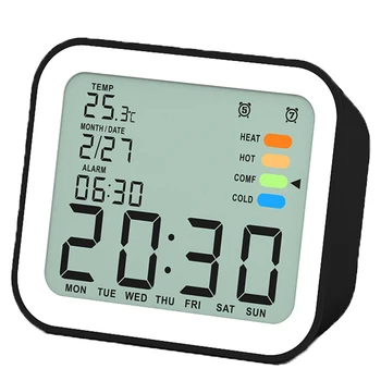 Funciona con batería Electrónica Escritorio Reloj despertador con luz de fondo y de Repetición de alarma, Reloj de Viaje con la temperatura y Calendario