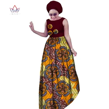BRW Africanos Más el Tamaño de Vestidos para Mujeres Dashiki Afrian Estilo sin Mangas Sexy Maxi Vestidos de Fiesta y Pañuelo en la Cabeza 2 Piezas WY2019