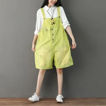 Verano pantalones Cortos de Jeans Feminino 2020 Mono de las Mujeres de Japón Arrancó del Dril de algodón Pijama de Botones Vintage Peleles con Correa Ajustable