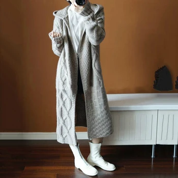 Suéter Largo Chaquetas Otoño Invierno Nuevo Punto De La Capa De Corea Chic Espesar Abrigo Mujer Suéteres