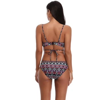 2018 Venda Sexy Bikini Mujer Push Up trajes de baño Bajo la Cintura del Traje de baño de Impresión de la tela escocesa de brasil Bikini Set Traje de baño Trajes de Baño