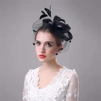 CONTRA la venta Caliente de la Moda de las Mujeres Fascinador Centavo de Malla Sombrero de Cintas Y Plumas de la Boda Hat 7.3 pamelas y tocados para bodas gelin