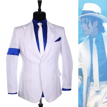 Clásico MJ Michael Jackson Smooth Criminal Clásico de rayas Blancas Flaco Parte Casual, Traje COMPLETO Traje