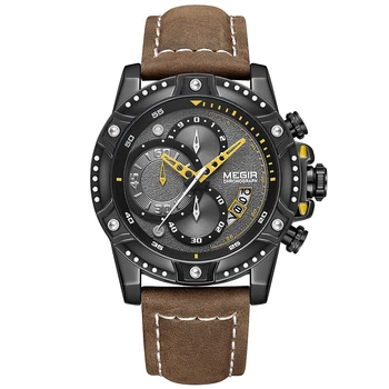 MEGIR Relojes para Hombre de la Marca Superior de Lujo Cronógrafo Reloj deportivo reloj de Pulsera Hombre del Reloj Impermeable de Cuero Relogio Masculino