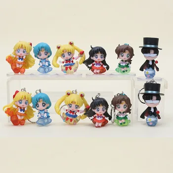 6pcs/set Sailor Moon Chibiusa Mizuno Minako Aino Venus Ami Mizuno Mercurio Marte Llavero colgante de PVC Figuras de Acción de juguete