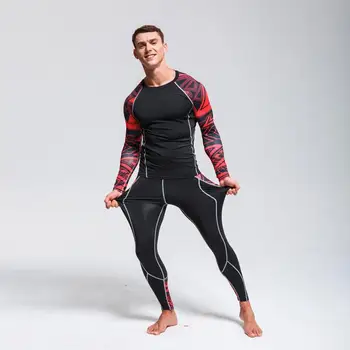 Deportes para los hombres de Traje de Compresión traje de Entrenamiento de la Aptitud Traje de Ropa interior Térmica de MMA rashgard los Hombres de secado Rápido camisa de chándal