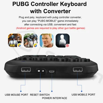 2 EN 1 PUBG Controlador Mobile Gamepad USB Gaming Teclado Integrado para la Pistola de Presión Función Para Android PUBG Juegos con Una sola mano Keybod