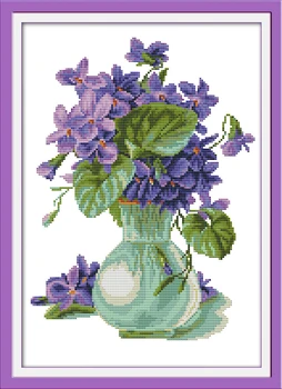 Violeta jarrón de punto de cruz kit de flores de 18ct 14ct 11ct contar impreso en lienzo de costura bordado DIY hechos a mano de costura