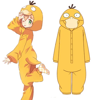 Anime Pocket Monster Psyduck Trajes Cosplay Pijama De Franela Caliente Ropa De Dormir Mamelucos Adultos Unisex Parte Monos