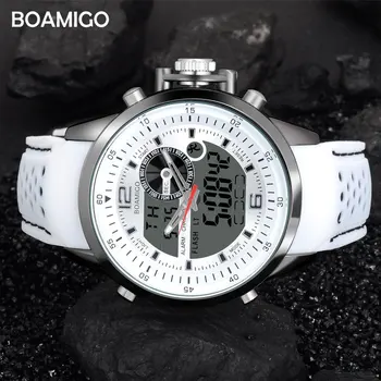 BOAMIGO Superior de la Marca de los Hombres del Deporte Relojes multifunción LED digital analógico de cuarzo blanco Militar relojes de pulsera