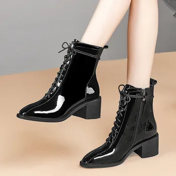 FEDONAS Moda del Dedo del pie Redondo Botas de Invierno de Damas de Cuero Genuino Lado Zipperhigh Tacones Bombas de 2020 Fiesta de Calidad Casual Zapatos de Mujer
