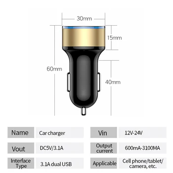 3.1 a Dual USB Encendedor de Cigarrillos Rápido Cargador de Coche Adaptador de corriente Para el Volkswagen Golf Tiguan KIA RIO K2 Hyundai Solaris Acento