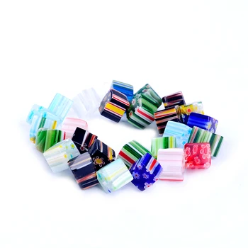 25pcs/string color mixto 10 mm, de forma cuadrada, patrón de la raya, cristal de murano perlas para la pulsera del collar de la fabricación de la joyería de BRICOLAJE