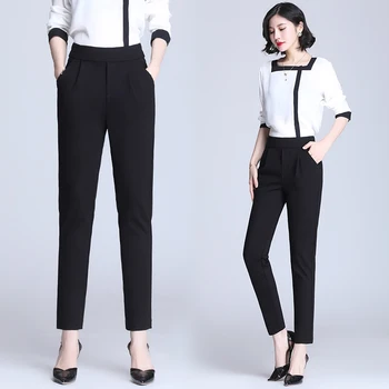 Estiramiento de negro Lápiz Pantalones para las Mujeres de la Moda de Trabajo de Oficina Elegantes Pantalones Nuevos Casual Slim Delgado coreano Bolsillos de Tobillo-Longitud de los Pantalones