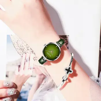 DOM Mujeres Relojes Estrellado Verde Dial Reloj Mujer de las Señoras reloj de Pulsera Ultra-delgado de Cuero de la Correa de Cuarzo Relojes Femme Don G-1292L-3M