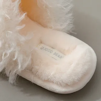 Casa de la Mujer Zapatillas de Invierno Cálido Mullidas Zapatillas Slip en Pisos de Diapositivas Mujer Blanca de Piel Sintética Diapositivas de la Felpa de Mulas Mujer Calzado