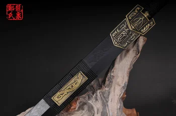 Chino Tradicional Espada Real De Manganeso Acero Grabado Patrón De Bronce Antiguo Hogar Fungshui Adornos-Han Jian