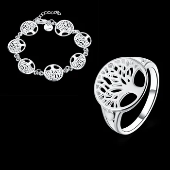 925 plata esterlina del árbol de la vida de la joyería nupcial conjuntos de Moda anillo de la pulsera de los conjuntos de 2020 tótem regalos de mujer chica de la boda de Finas joyas