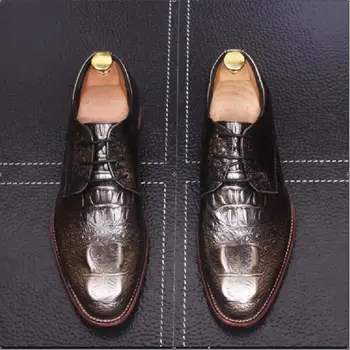 Nueva Moda Casual para Hombre Zapatos de Vestir de Cuero Genuino Cocodrilo cordones diseñador italiano Plano Formal de Oxford, de la Boda zapatos de 37~44