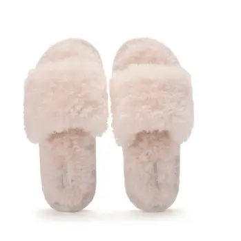Blanco Peludo Zapatillas De Casa De Imitación De Lana De Piel De Las Mujeres Señoras De Diapositivas De Interior Zapatillas De Mujer Chanclas Con Lujosos Zapatos De Casa De Color Blanco