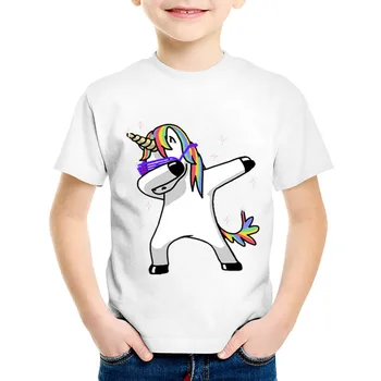 Divertido Ropa de Niños de dibujos animados Camiseta para Niñas Camiseta Frotar el Unicornio Conejo de Impresión Gráfica Camisetas Gato Pug Niño Camisetas Niños Tops