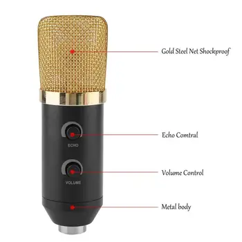 MK-F100TL Cable del micrófono USB de Condensador para Grabación de Sonido Micrófono con Soporte Para el Chat Cantando en el Karaoke Portátil