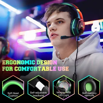 EKSA E1000S Gaming Headset Gamer Estéreo de 3,5 mm con Cable de los Auriculares con Micrófono con Cancelación de Ruido RGB de la Luz De PC/PS4/Xbox One