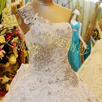 Foto Real de Bola Vestidos de Novia Vestido de Lujo de diamantes de Imitación de Encaje Vestido de la Novia Vestidos de un Hombro Perlas Vestdio de Casamento 2020